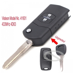 Upgraded Flip Remote Car Key Fob 2 Button 433MHz 4D63 for Mazda 323 626 1999-2003 Visteon Model No. 41601