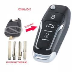 Upgraded Flip Remote Car Key Fob 3 Button 433MHz ID40 for Opel Vectra B 1995-2002 / Omega 2003