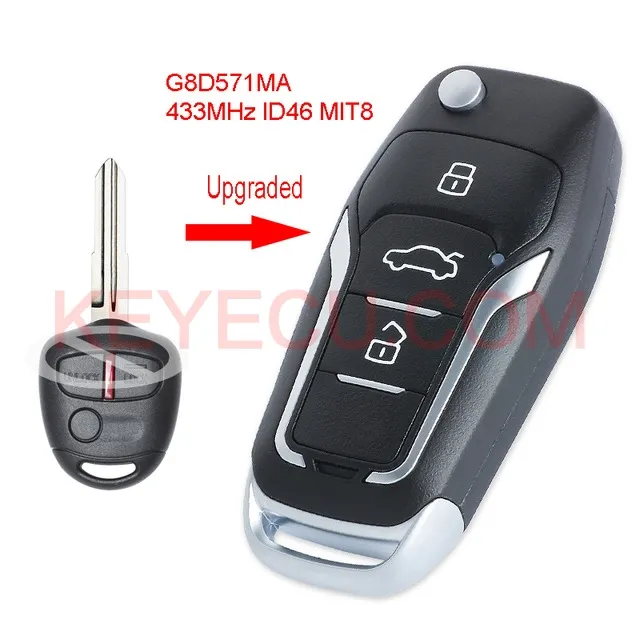 Upgraded Flip Remote Car Key Fob 433MHz ID46 for Mitsubishi Pajero NS and NT Series 11/2006 - 2014