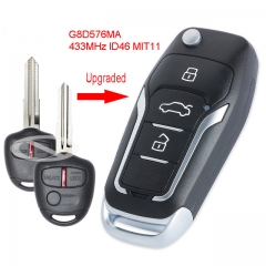 Upgraded Flip Remote Car Key Fob 433MHz ID46 for Mitsubishi Lancer CJ 2007-2013 FCC ID: OUCG8D-576M-A