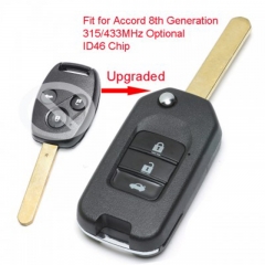 Upgraded Flip Remote Car Key Fob 3 Button 315/433MHz Optional ID46 for Honda Accord 8th Generation 2008-2012