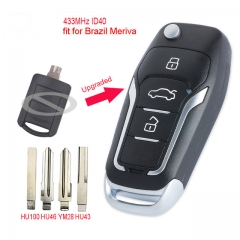 Upgraded Flip Remote Car Key Fob 2 Button 433MHz ID40 for Chevrolet Meriva in Brazil