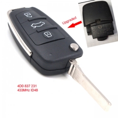 Upgraded Flip Remote Car Key Fob 433MHz ID48 for Audi A3 A4 A6 A8 4D0 837 231