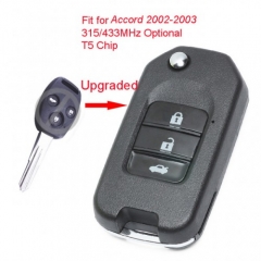 Upgraded Flip Remote Car Key Fob 3 Button 315/433MHz Optional T5 for Honda Accord 2002-2003