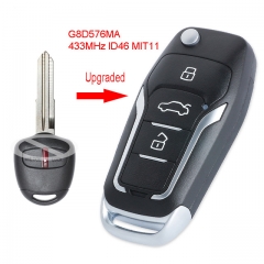 Upgraded Flip Remote Car Key Fob 433MHz ID46 for Mitsubishi Outlander 2006 - 2015 FCC ID: OUCG8D-576M-A