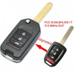 Upgraded Flip Remote Car Key Fob 3+1 Button 313.8MHz ID47 for Honda CRV 2014-2016 / HRV 2016-2017 FCCID: MLBHLIK6-1T