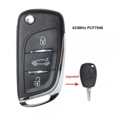 Upgraded Flip Remote Car Key Fob 2 Button 433MHz PCF7946 for Renault Clio Kangoo Master Modus 2006-2010