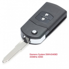 Upgraded Flip Remote Car Key Fob 2 Button for Mazda 2 DE series 2012-2014 P/N: Siemens System 5WK43409D/E/F