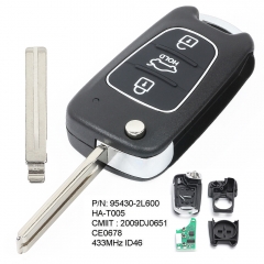 Upgraded Flip Remote Key Fob 433MHz ID46 for Hyundai I30 2007-2012 P/N: 95430-2L600