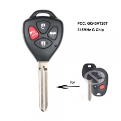 Upgraded Flip Remote Key Fob 315MHz With G/4D67 Chip for Toyota 2011-2014 FCCID: GQ43VT20T - Trunk