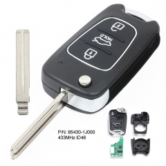 Upgraded Flip Remote Key Fob 433MHz ID46 for Hyundai I20 2008-2012 P/N: 95430-1J000