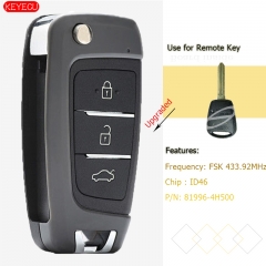 Upgraded Folding Remote Key Fob 433.92MHz ID46 for 2008-2017 Hyundai H-1 iMax iLoad i800 P/N: 81996-4H500