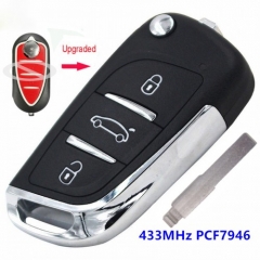 Upgraded Flip Remote Key 3 Button Fob 433MHz PCF7946 for Alfa Romeo Mito Giulietta Brera 159 147 156 166 GT