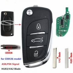 Upgraded Folding Remote Key Fob 433MHz (CE0536 ASK/FSK Signal HU83/VA2) for Peugeot 207 208 307 308 408 Partner