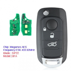 Replacement Remote Key Fob 3B 433.92MHz MQB 48 Chip for Fiat 500X Egea Tipo Megamos AES 16FA