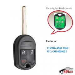 Keyless Remote Head Key Fob 3B Replacement for Ford Fiesta That Use FCC: OUC6000022