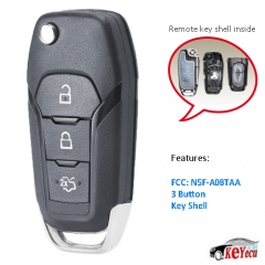 Flip Remote Car Key Shell Case 3 Button for Ford Fusion Edge Explorer 2013-2015 FCC ID: N5F-A08TAA (Shell Only)