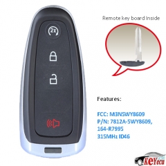 Replacement Remote Start Smart Prox Key 315MHZ ID46 Fob Transmitter 4B for Ford FCC: M3N5WY8609
