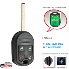 315MHz / 433MHz Keyless Remote Head Key Fob 4B Replacement for Ford Fiesta That Use FCC: OUC6000022