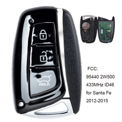 Llave remota inteligente - 3 botones y chip 433MHz e ID46 - FOB para Hyundai Santa Fe 2012-2015 FCC ID: 95440-2W500 / 95440-2W600