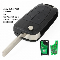 Flip Remote Key Fob 3 Button 433MHz PCF7946 for Vauxhall Opel Vectra C Signum