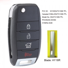 Remote Key Fob 4 Button 315MHz ID46 for Kia Sportage 2014-2015 NYODD4TX1306-TFL