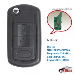 Replacement Flip Remote Car Key Fob 433MHz ID46 for Land Rover LR3 Range Rover Sport 2005-2011 FCC: NT8-15K6014CFFTXA