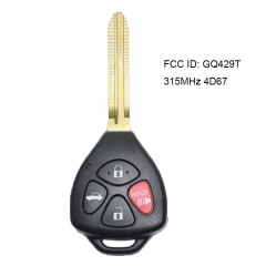 Remote Key 4 Buttons 315MHz 4D67 Chip for 2007-2010 Toyota Avalon Corolla FCC ID: GQ429T USA
