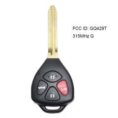 Remote Key 4 Buttons 315MHz G Chip for Toyota Corolla Avalon FCC ID: GQ429T USA