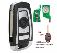 CAS2 Modified Remote Key 4 Button 315MHZ 433MHZ 868MHZ 315LP With PCF7942 Chip for BMW E60 5 Series, E63 6 Series 2004-2006 HU92 FCC: KR55WK47