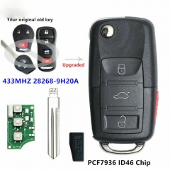 Upgraded Flip Remote Key 433MHZ ID46 for Nissan Maxima TIIDA xTrail 28268-9H20A