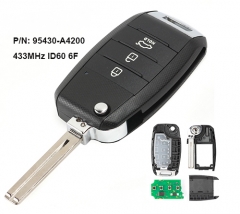 Upgraded Flip Remote Car Key Fob 3 Button 433MHz ID60 6F Chip for KIA Carens Rondo 2012+ P/N: 95430-A4200