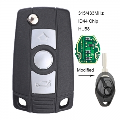 Modified Flip Remote Key 3 Button 315MHz / 434MHz ID44 Chip for BMW 3 5 7 HU58 Blade