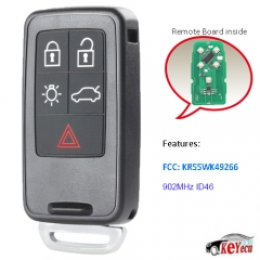 Remote Car Key Fob 5 Button 902MHz for Volvo S60 S80 V60 XC70 V70 XC60 FCC KR55WK49266