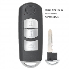 3 Buttons Smart Card Remote Key 433MHz with PCF7953P 49 Chip for Mazda 3 6 2012-2017 FCC: SKE13E-02