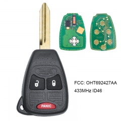 Remote Key 2+1 Button 433MHz ID46 for Chrysler Dodge Jeep FCC: OHT692427AA