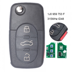 P / N: 1J0 959753 Llave remota plegable 3 + 1 botón 315MHz ID48 para VW Golf Passat Beetle Jetta