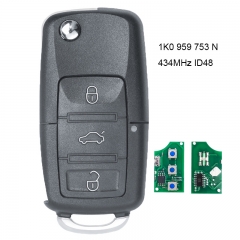 Folding Remote Key 3 Button 434MHz ID48 for VW SEAT SKODA GOLF POLO P/N: 1K0 959 753 N