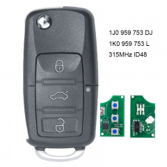 Flip Remote Key Control 3 Button 315MHz ID48 for VW Volkswagen P/N: 1K0 959 753 L (1J0 959 753 DJ)