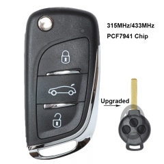 Upgraded Flip Remote Car Key Fob 3 Button 315/433MHz Optional PCF7941 for Benz Smart Fortwo 451 2007-2013
