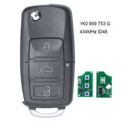 Folding Remote Key 3 Button 434MHz ID48 for Volkswagen SEAT SKODA GOLF POLO P/N: 1K0 959 753 G