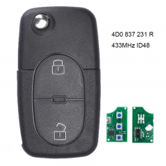 Folding Remote Key 433.92Mhz ID48 Chip 2 Button for Audi A3 A4 A6 Cabriolet RS4 1997-2002 P/N: 4D0 837 231 R