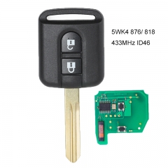 OEM / Aftermarket Remote Key 433MHz ID46 PCF7946 Chip 2 Button Fob for Nissan Elgrand X-TRAIL Qashqai Navara Micra Note NV200 VDO 5WK4 876/ 818