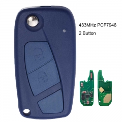 Flip Remote Key 2 Button 434MHz PCF7946 for Fiat Punto Ducato Stilo Panda Central Blue