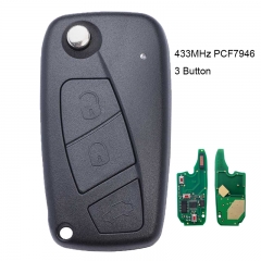 Flip Remote Key 3 Button 434MHz PCF7946 for FIAT Punto Ducato Stilo Panda Central Black