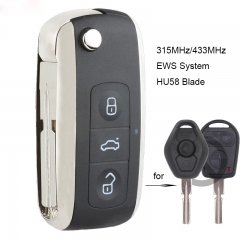 Bentley Style Folding Remote Key Fob 3 Button 315/433MHZ ID44 CHIP for BMW for BMW All Models 1995-2005 HU58