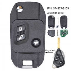 Modified Flip Remote Car Key 433MHz 4D60 Fob 3 Button for Subaru Forester 2009-2010 P/N: 57497AG153