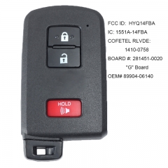 Smart Key Proximity Remote for Toyota Land Cruiser Highlander Prius Tacoma FCCID: HYQ14FBA P/N: 281451-0020 G Board