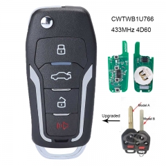 Upgraded Flip Remote Car Key Fob 4 Button 433MHz 4D60 for Subaru Legacy Outback 2009-2014 FCC: CWTWB1U766