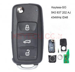 KYDZ llave remota Keyless-Go 3 botones 434MHz ID48 Chip para Volkswagen Beetle Golf Jetta Polo Passat Tiguan Toureg P/N: 5K0 837 202 AJ